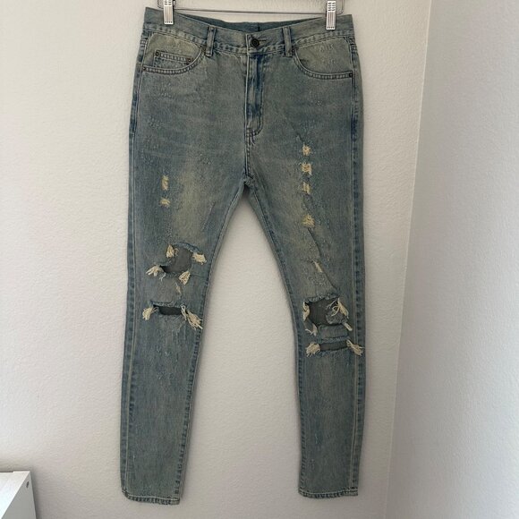 Saint Laurent D02 M/SK-LW Distress Straight Leg Mid Rise Jeans Light Blue Sz 30 - Picture 1 of 14